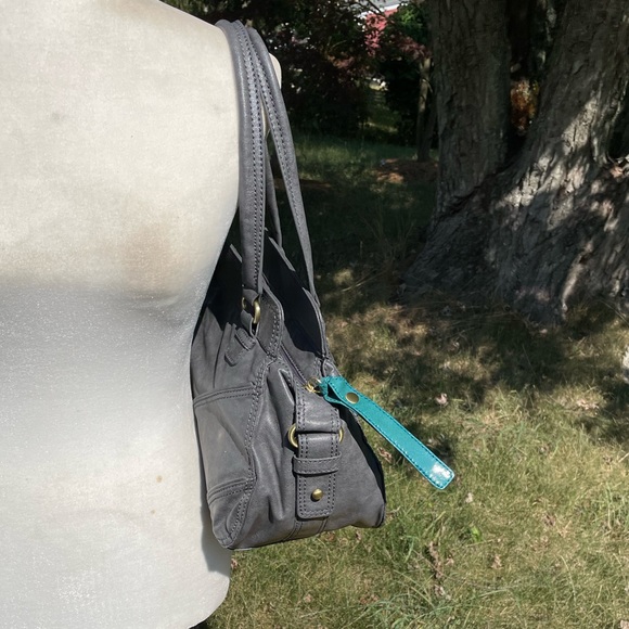 BCBG Generation’s Gorgeous Gray & Turquoise Faux Leather Satchel - Picture 2 of 12